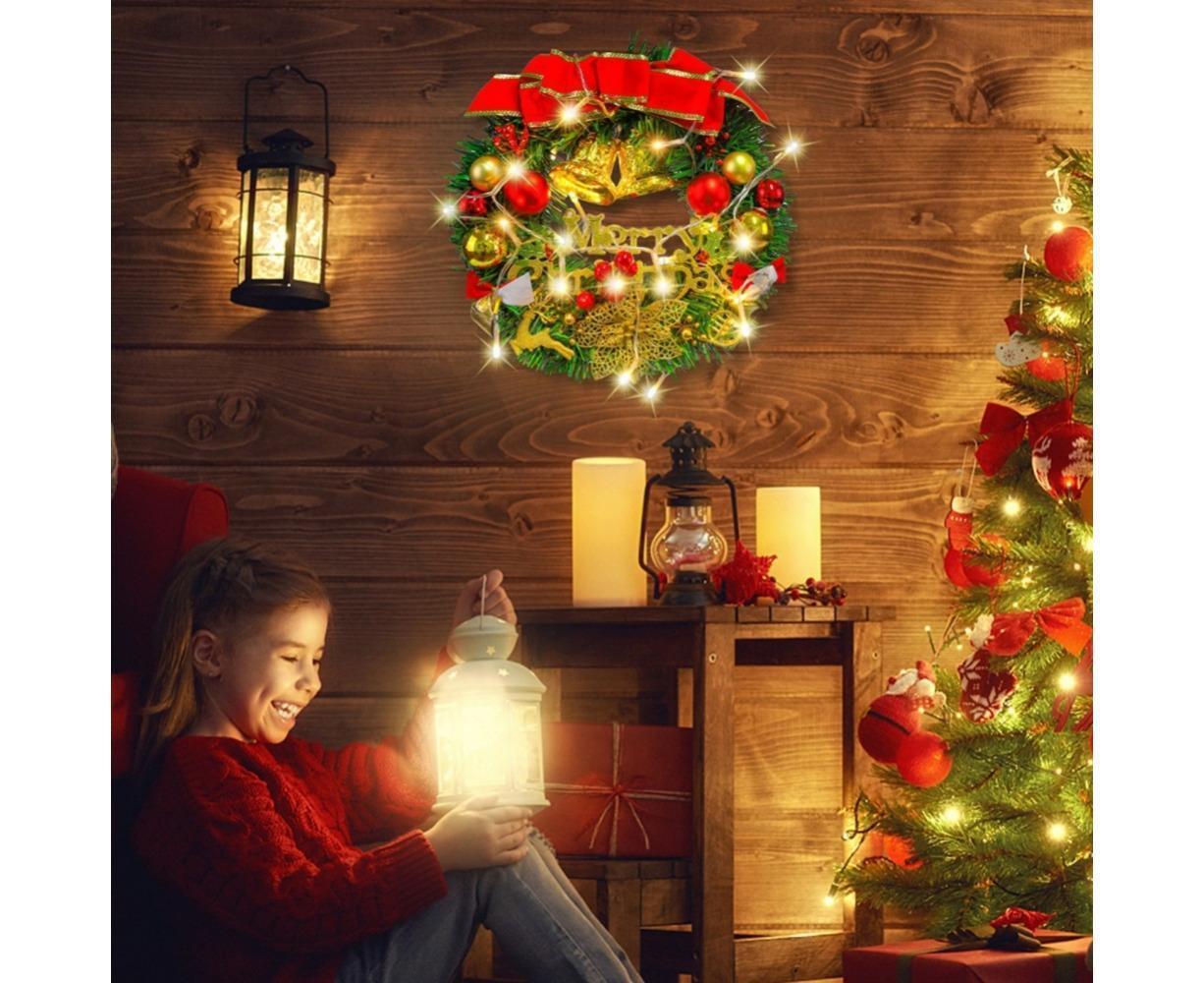 Artificial Christmas Wreath with Lights, Red Berry & Pine Cones, Battery Operated Christmas Wreaths for Front Door, Window, Christmas Decorations - 30CM โ image 5