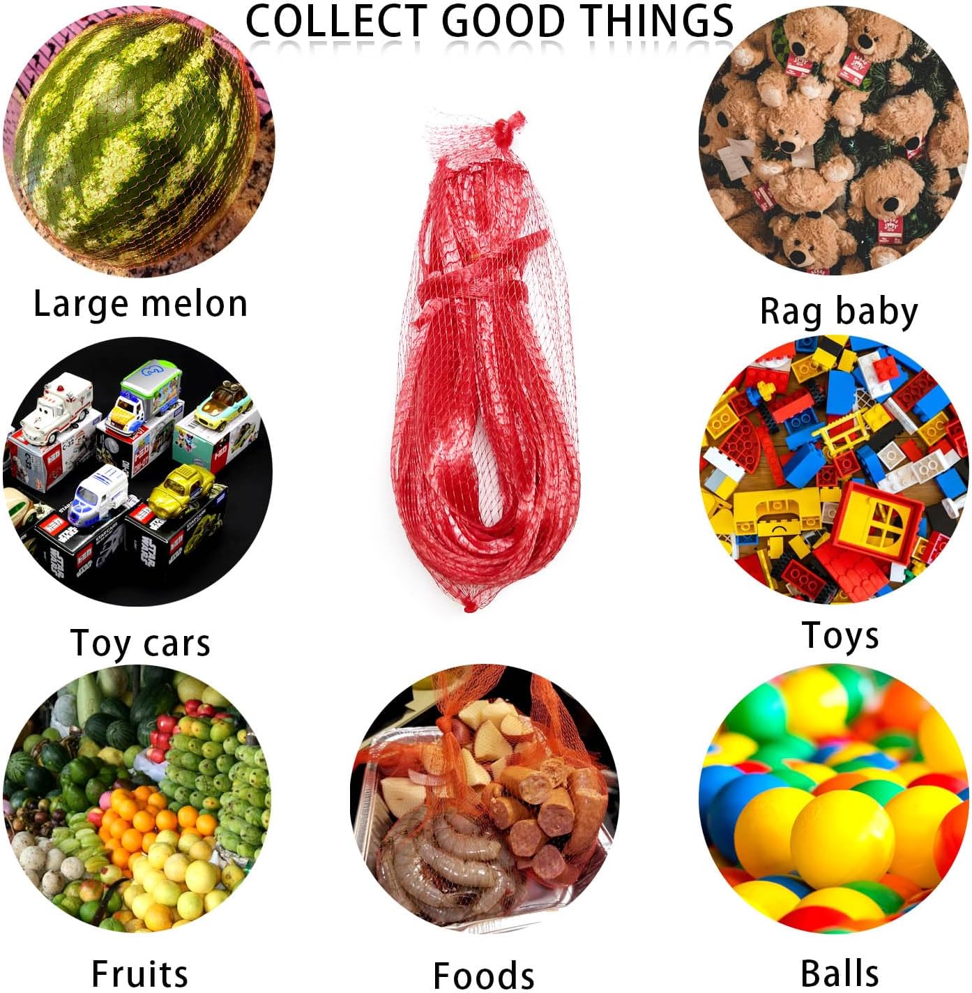 100Pcs Reusable Mesh Produce Bags Nylon Netting, 20 Inch Red Seafood Bag Onion Potato Garlic Storage Bag — image 5