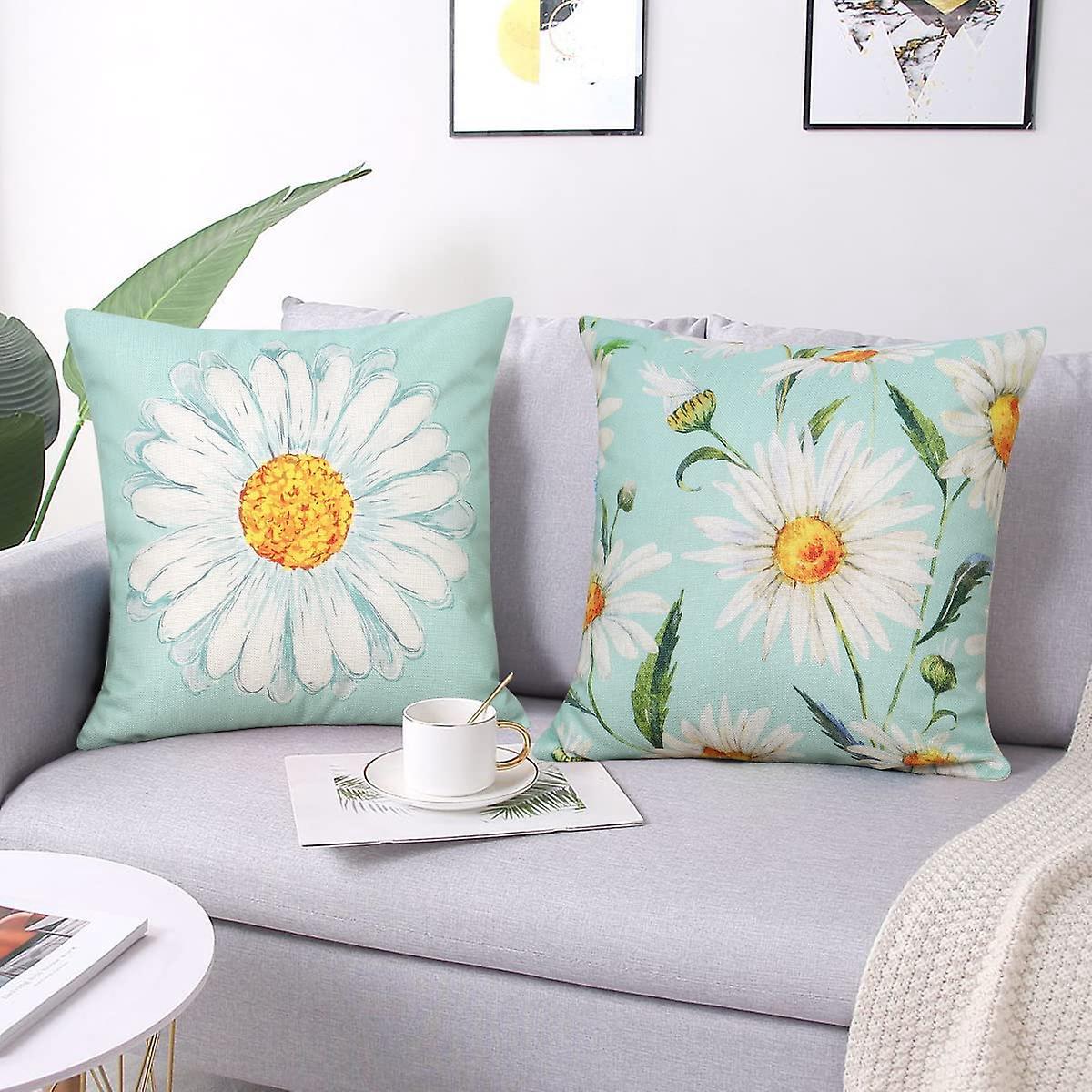 Cushion Cover Set of 4 45 × 45 cm Daisy Cotton Decorative Cushions Compatible with Modern Garden Living Room Bedroom Decor — image 5