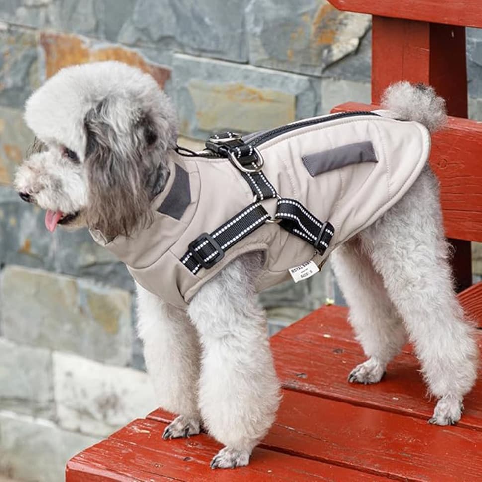 Warm Soft Winter Dog Vest Jacket with Stand Collar, Windproof Waterproof, Multiple Colors, Sizes S to XL XXL, Beige — image 5