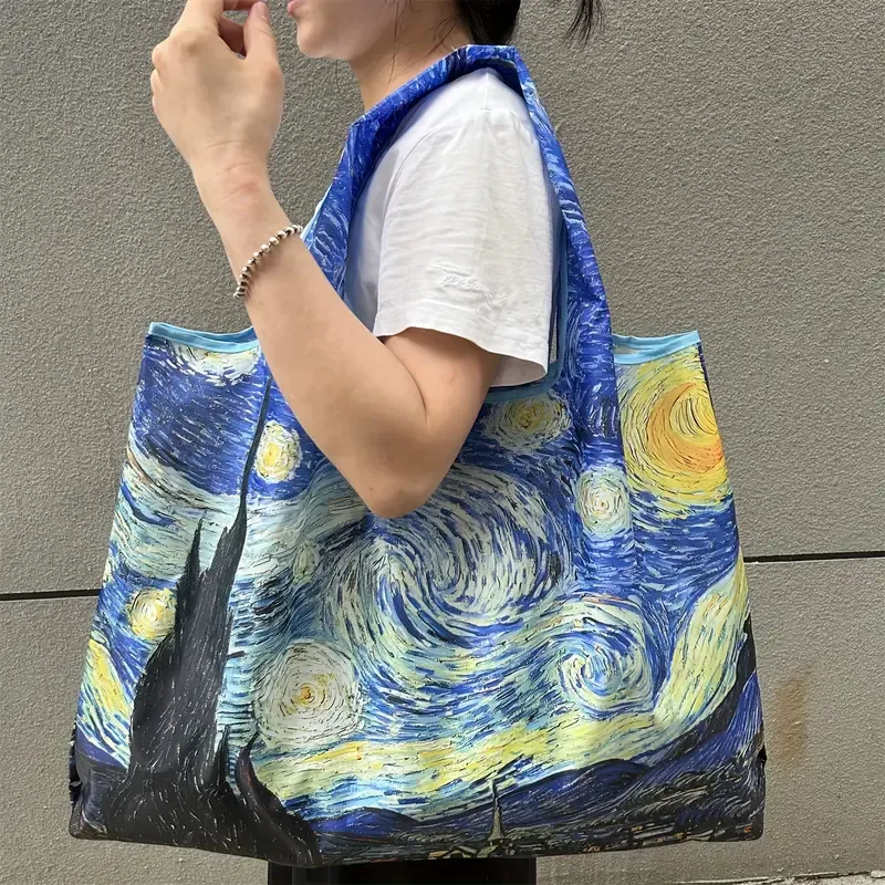 Polyester Oil-Painting Shopping Bag: Lightweight & Foldable, Large Capacity, Wear-Resistant, Shoulder/Hand Carry, Practical & Stylish โ image 2