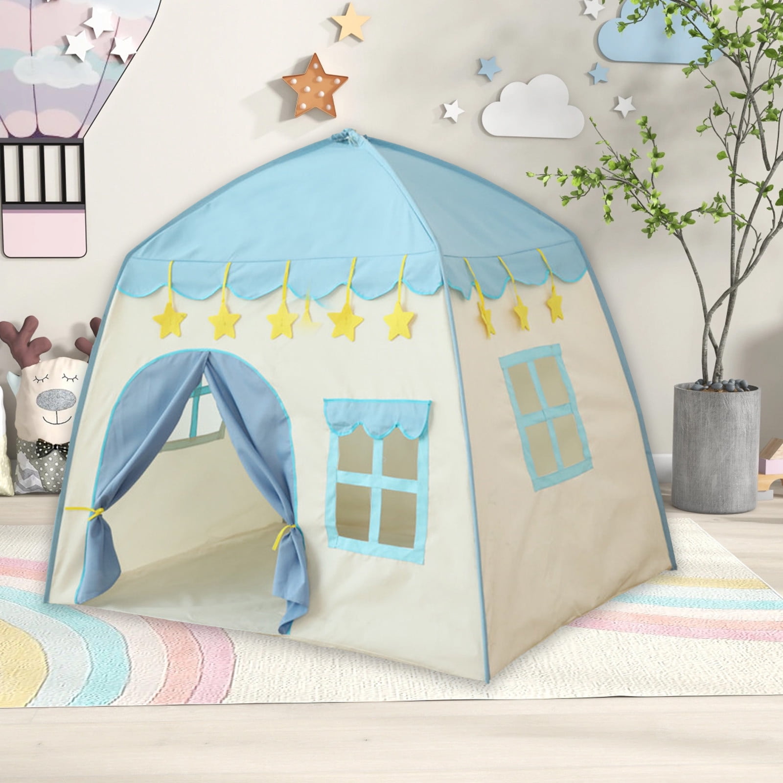 Cute Princess Tent for Girls, Princess Castle Play Tent Playhouse for Children Indoor and Outdoor Fun, 51"x 40" x 51 Blue — image 3
