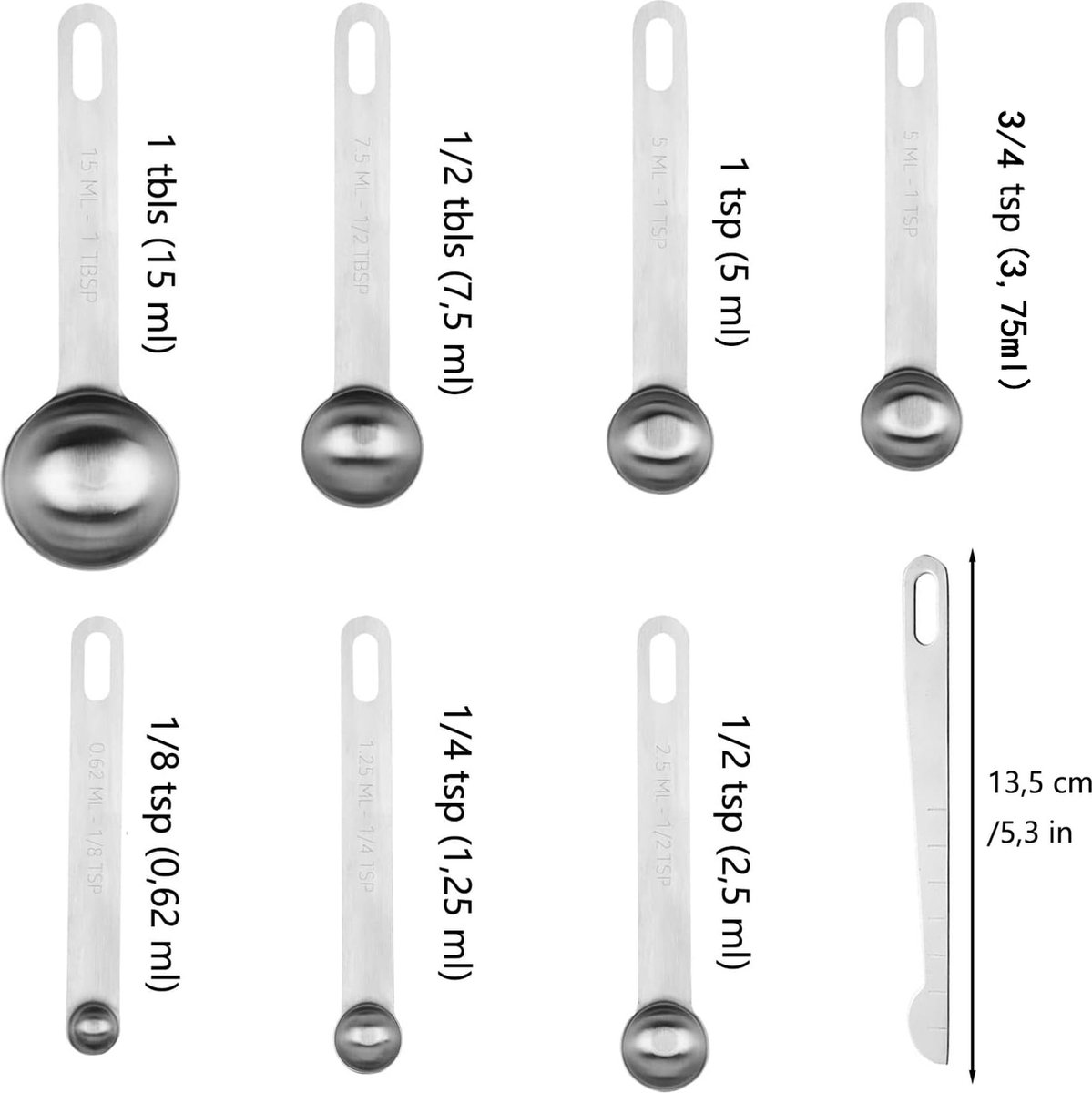 Measuring Spoon Set - Measuring Cup Set - 8-Piece - High-Quality Stainless Steel - Measuring Spoons - Measuring Scoops - Measuring Spoon - Weighing Grams & — image 5