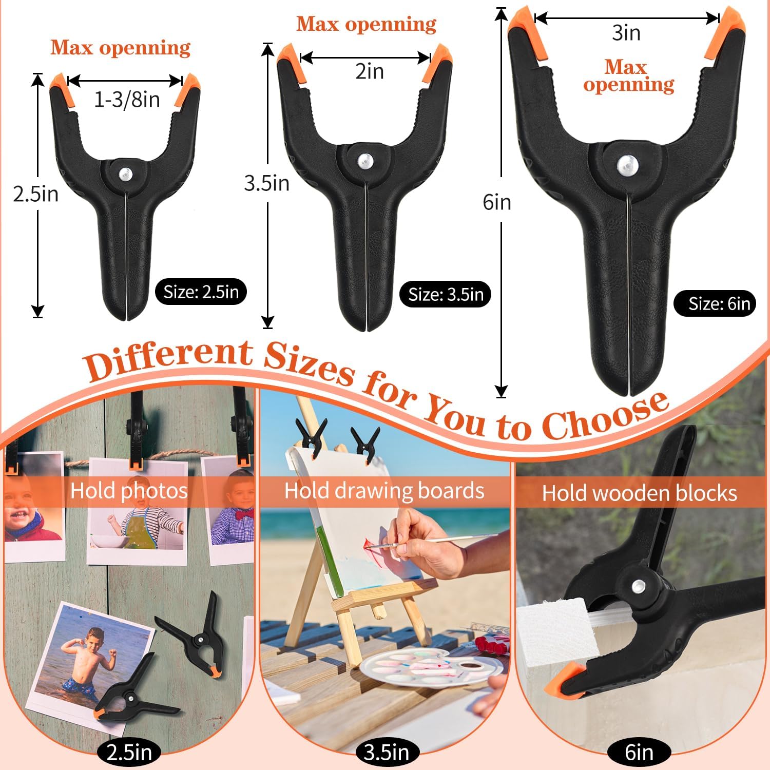 12 Pack 6 Inch Plastic Spring Clamps, for Crafts, Woodworking, Backdrop Stand, Photography, Home Dec — image 2