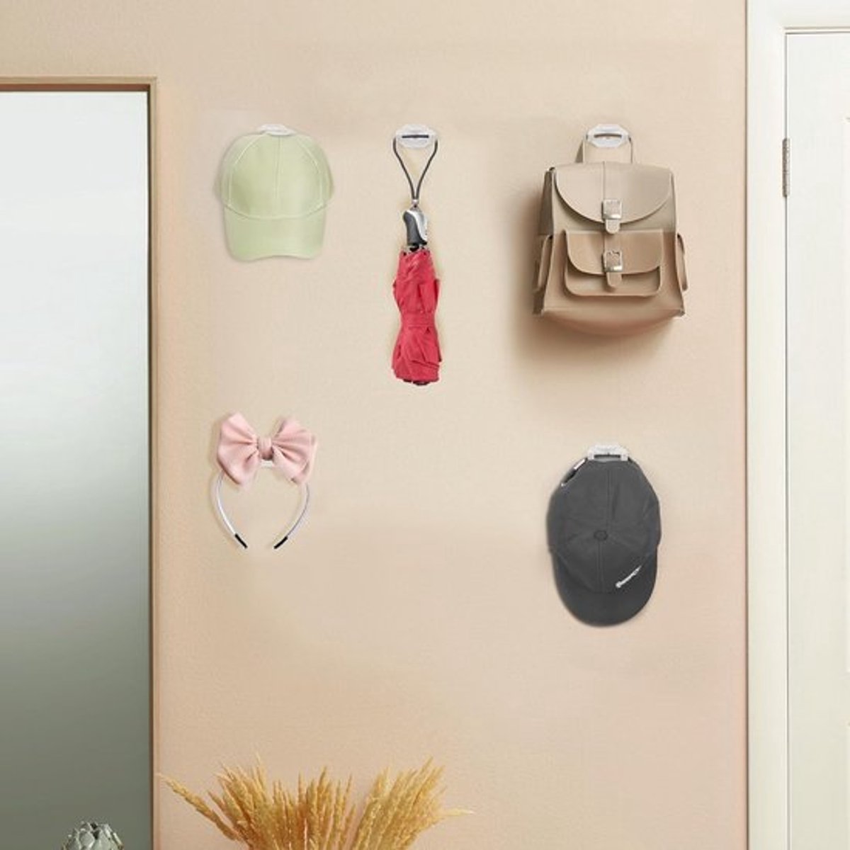Cap Rack Set of 8 - Wall Cap Holders - Cap Hooks - With Screws and Tape - Two Installation Methods - Cap Rack Coat Rack - Cap Rack Storage System - Cap Storage — image 3