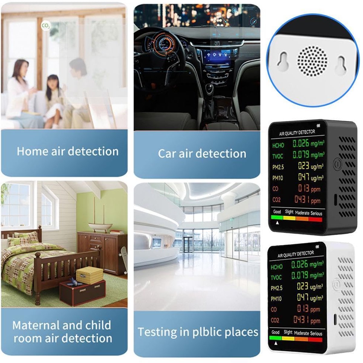 Air Quality Monitor - 6 Functions - Detects PM2.5, PM10, HCHO, TVOC, CO, CO2 - Suitable for monitoring indoor air, testing office spaces, inspecting car air — image 4