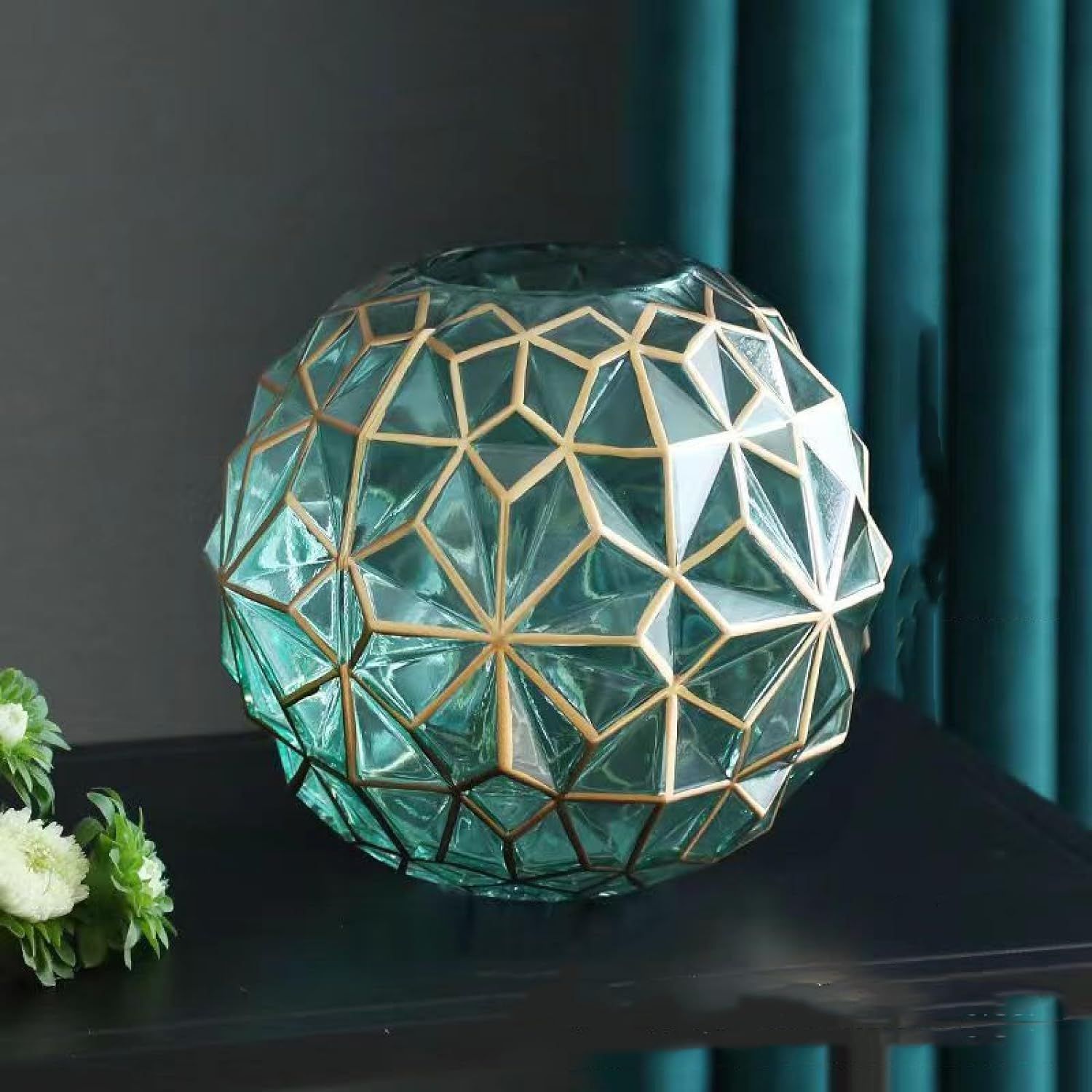 Outline in Gold Glass Vase Cute Green Flower Vase Hand Blow Sphere Vases for Bookshelf,Dinner Table,Dining Room,Meeting — image 2