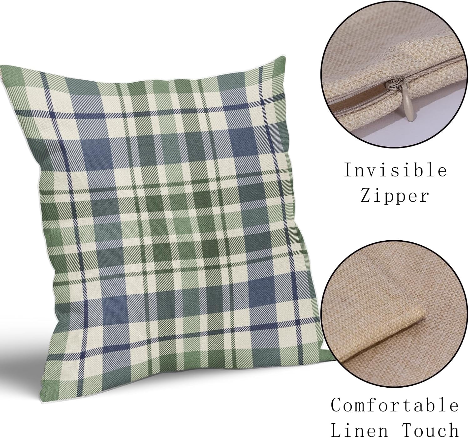 2 Pack Fall Plaid Pillow Covers, Buffalo Tartan Decorative Cushion Cases for Couch, Sofa and Bed, 20 × 20, Blue Green Red — image 3