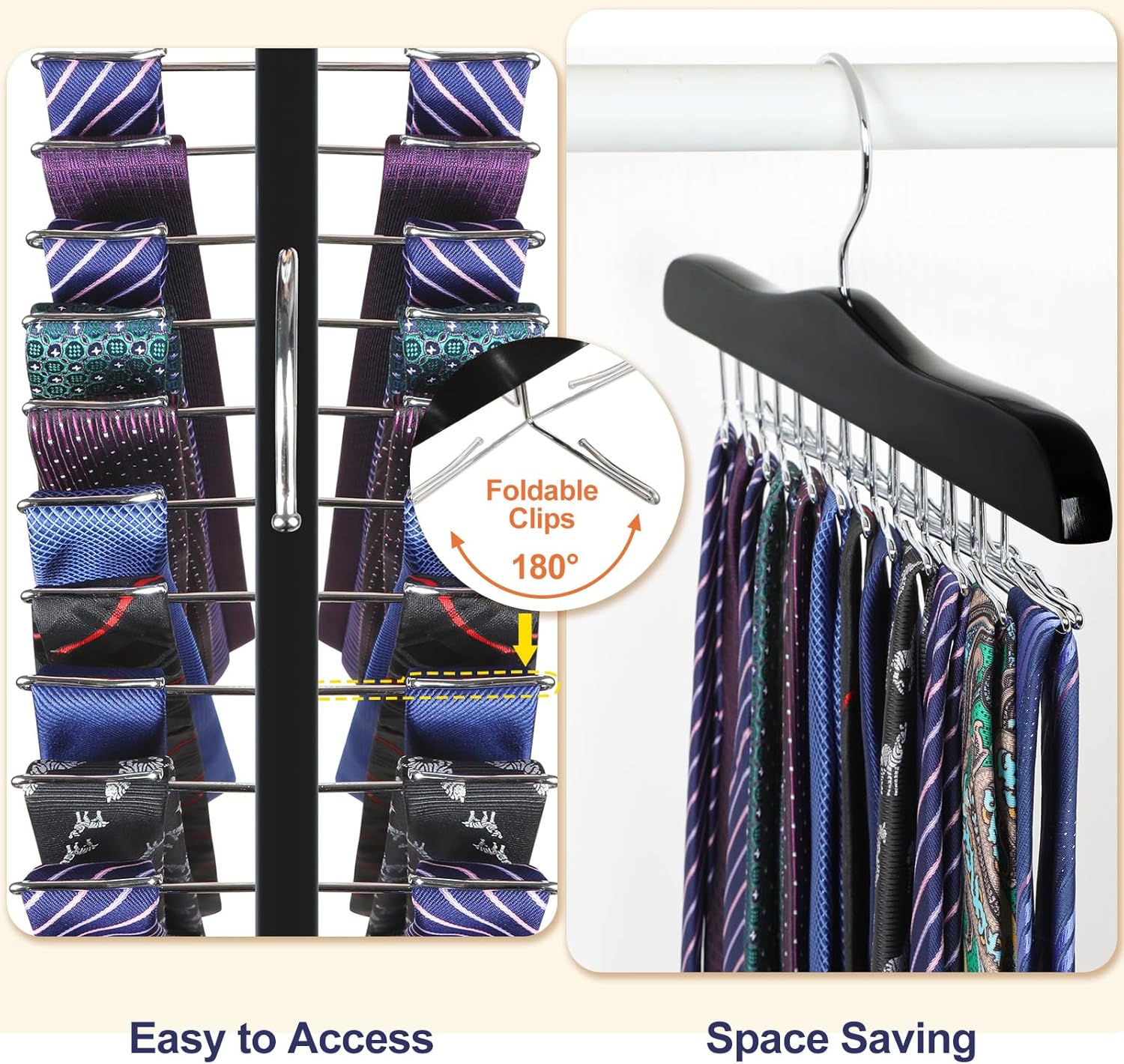 TOPIA HANGER Tie Rack Hanger for Closet, Wooden Tie Organizer for Men with 24 Folding Hooks, Space Saving Necktie Holder for Storage and Display Bra, Tank Top — image 3