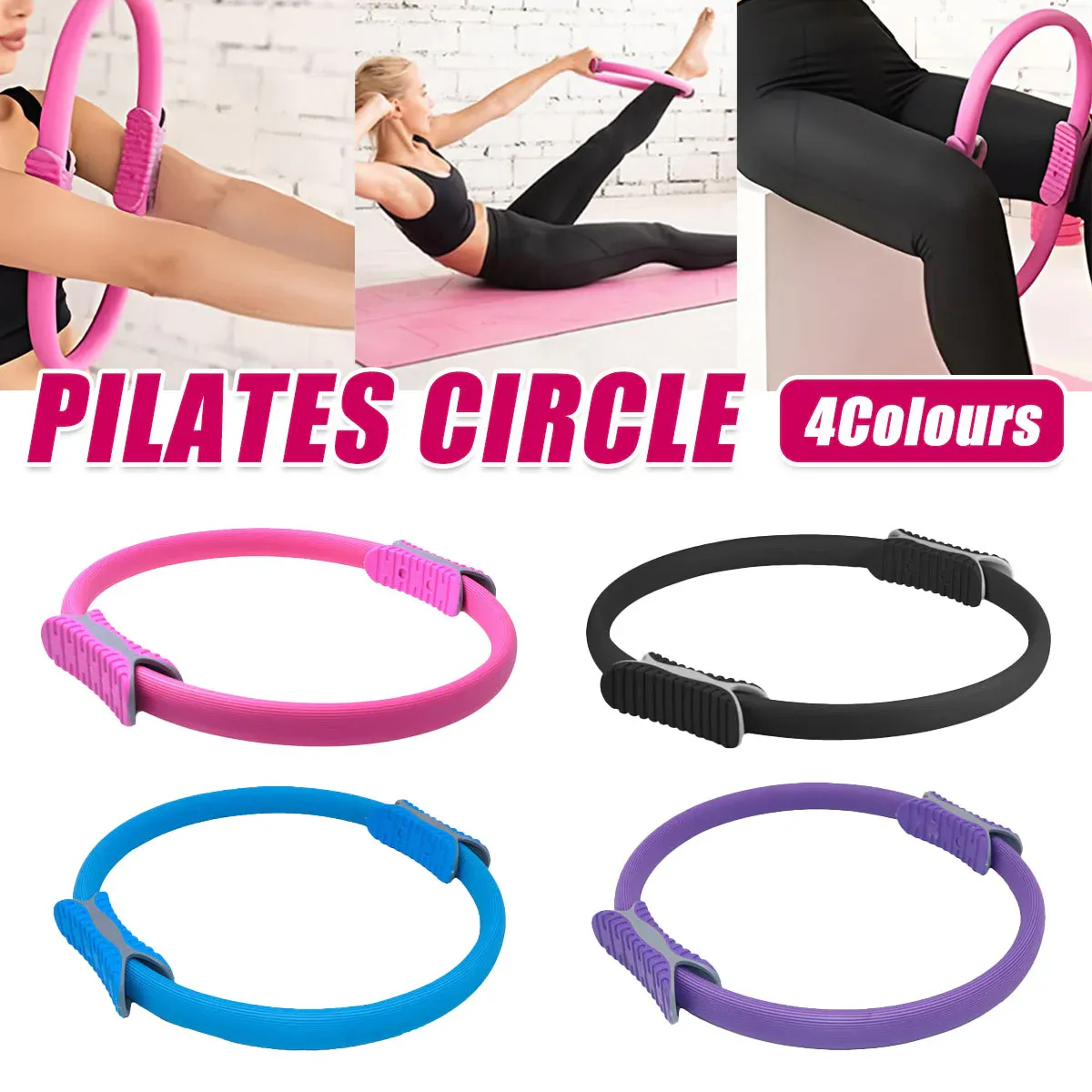 Multicolor Yoga Circle Crescent Handle Pilates Ring for Body Toning Exercise - Black โ image 2