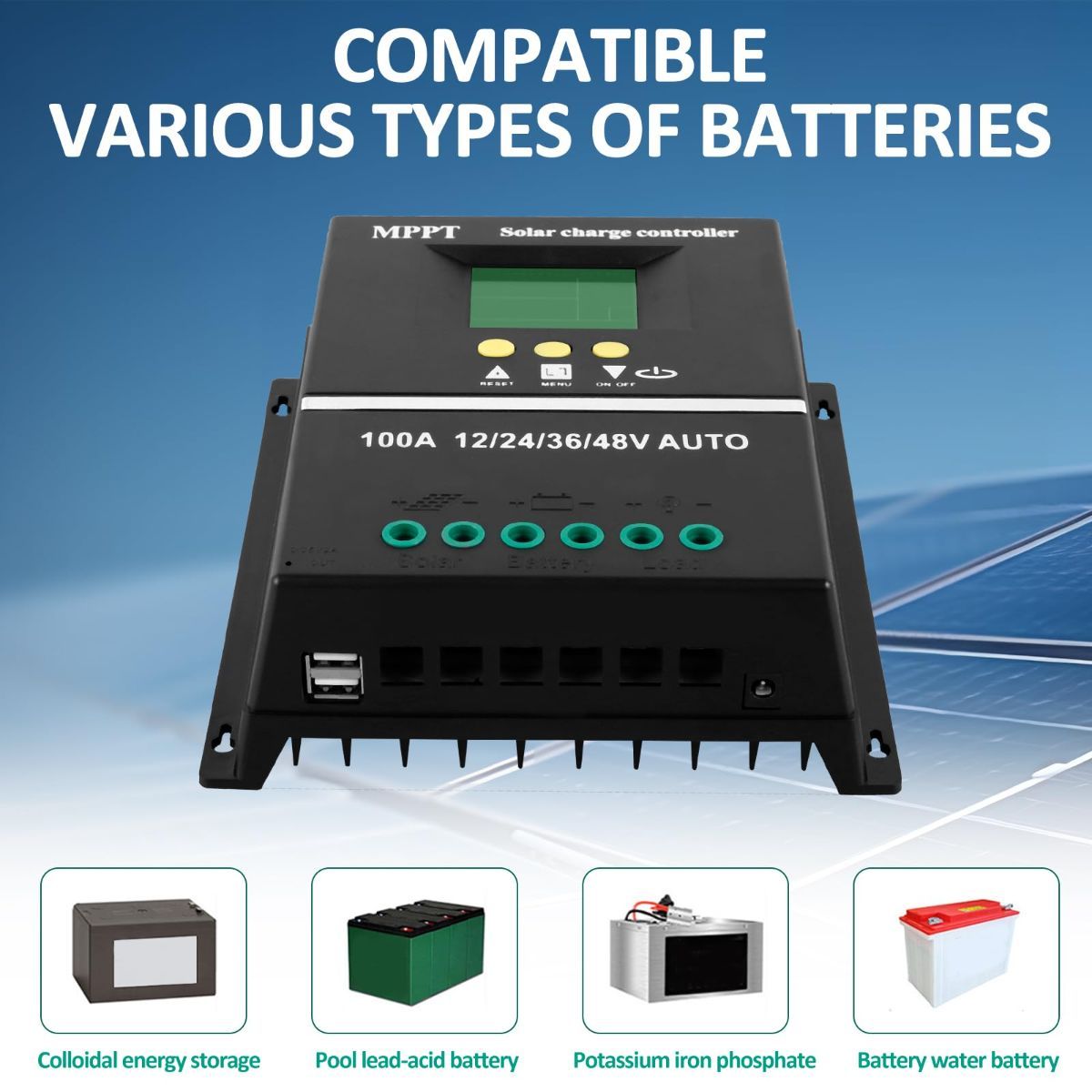 MPPT 36V/48V/24V/12V Solar Charge Controller Tools LCD Dual USB Lead Acid Lithium Batteries Quick Charger - Black - Size 60A — image 5