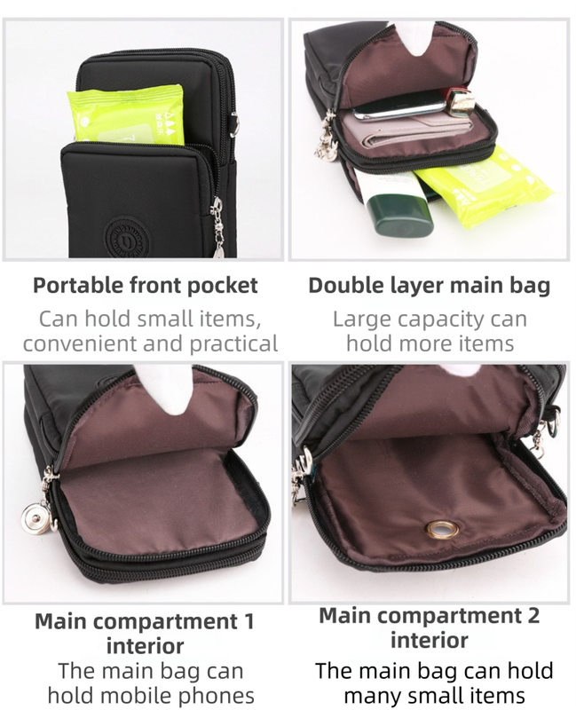 Black Balloon 3-Layer Waterproof Nylon Vertical Crossbody Phone Bag - Lightweight Phone Purse with Headphone Jack & Adjustable Strap — image 3