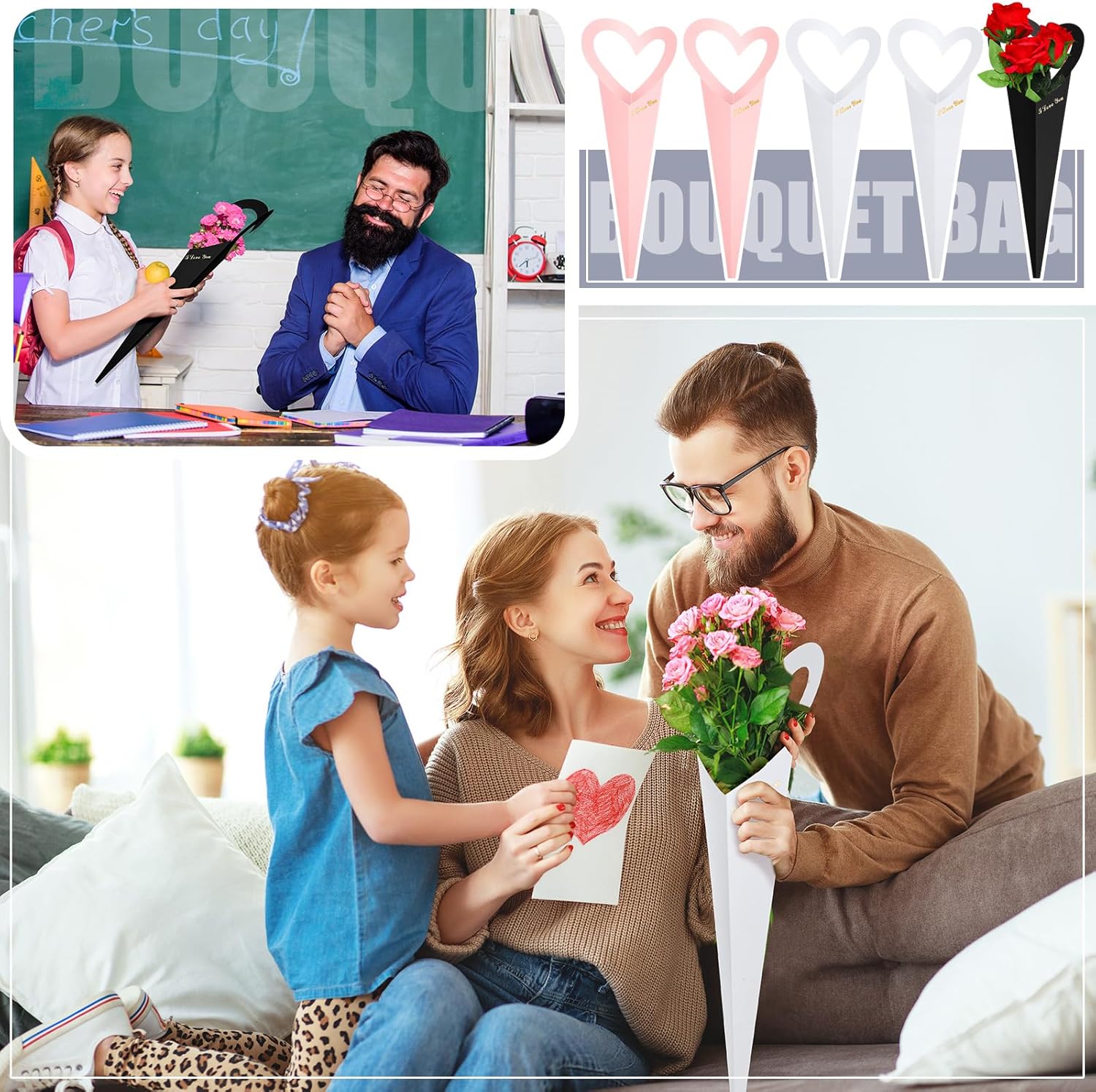 Flower Wrapping Paper 46.5x18cm White Pink Black 30 Sheets Gift Bouquet Packaging — image 5