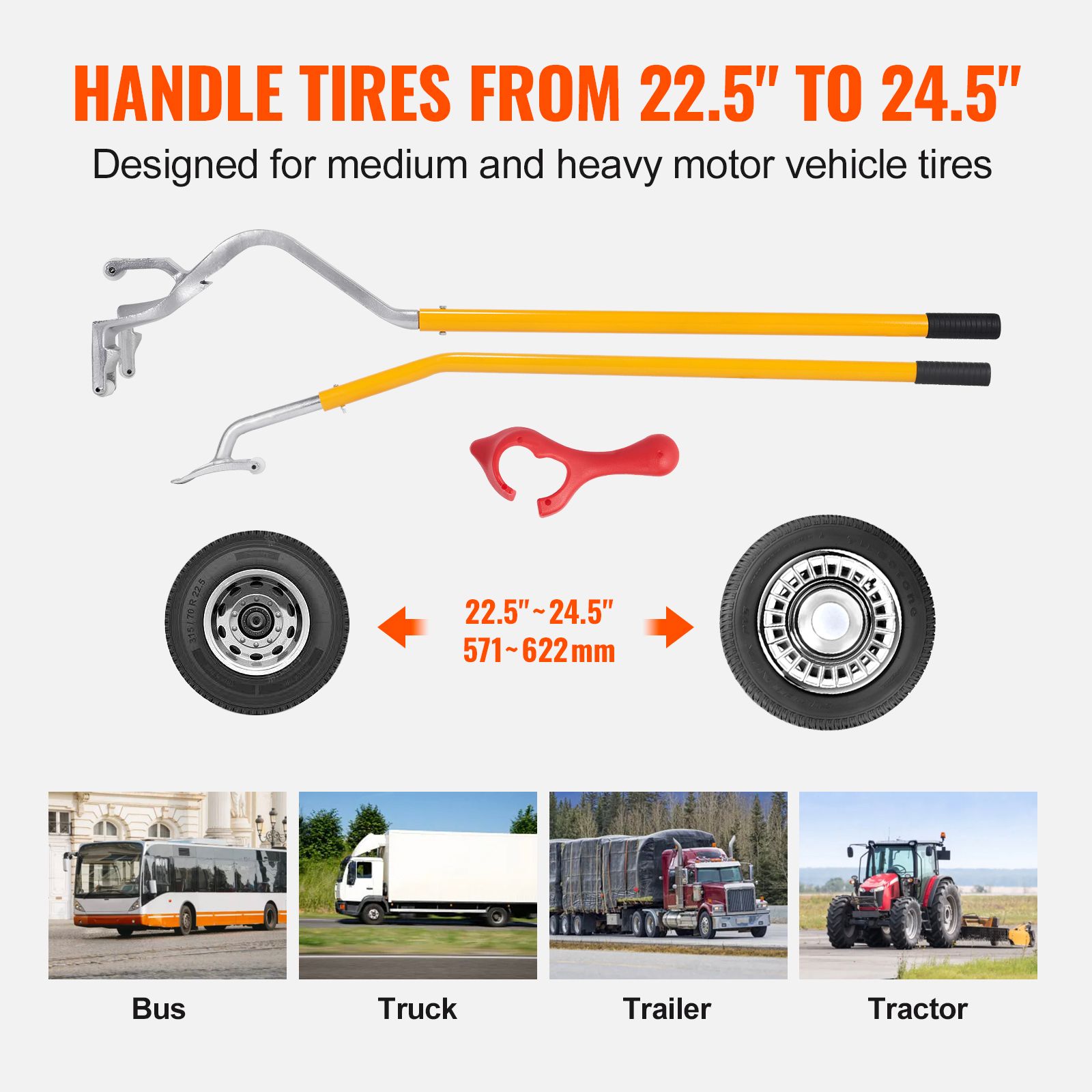 Tire Mount Demount Tool, 571- 622 mm Manual Steel Tire Changer Mount Demount Removal Tool, with Extra Bead Holder, Tubeless Truck Bead Breaker, 3 PCS Tire โ image 3
