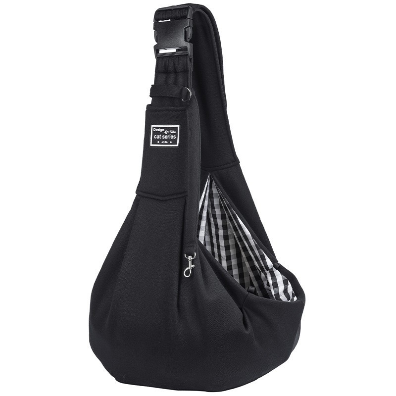 Black Lightweight Breathable Pet Crossbody Bag with Adjustable Padded Strap & Reversible Double-Sided Design