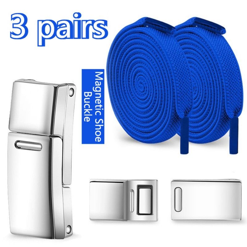 3 Pairs - Magnetic Wide Elastic No-Tie Shoelaces Set, Lazy Magnetic Lock Stretch Laces for Kids and Adults - Blue