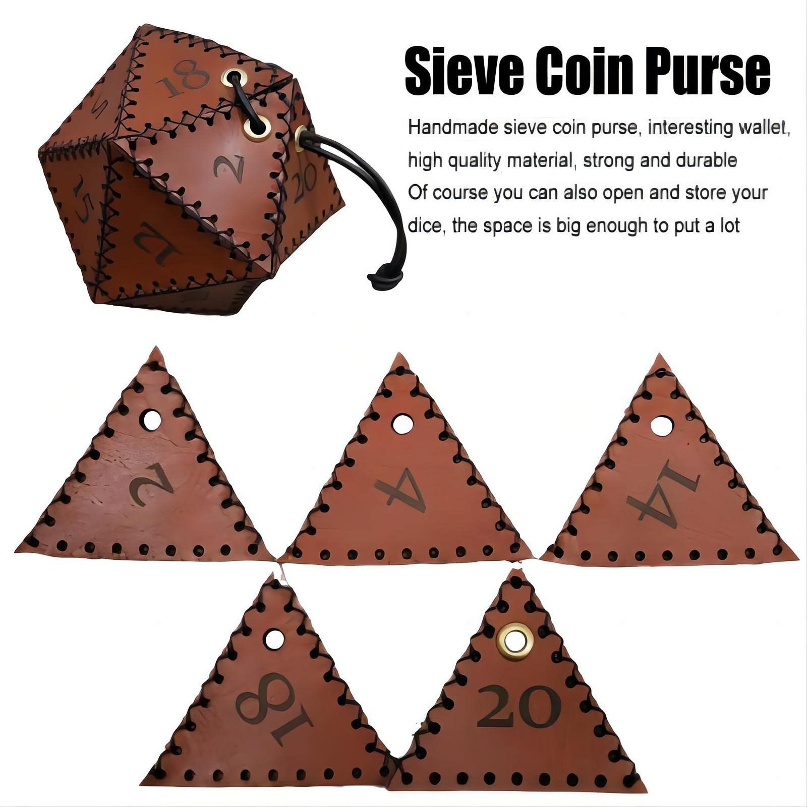 Leather D20 Dice Bag, Polyhedral Dice Pouch Portable Drawstring Bag for RPG,Game,DND Dice Bag, Brown — image 3