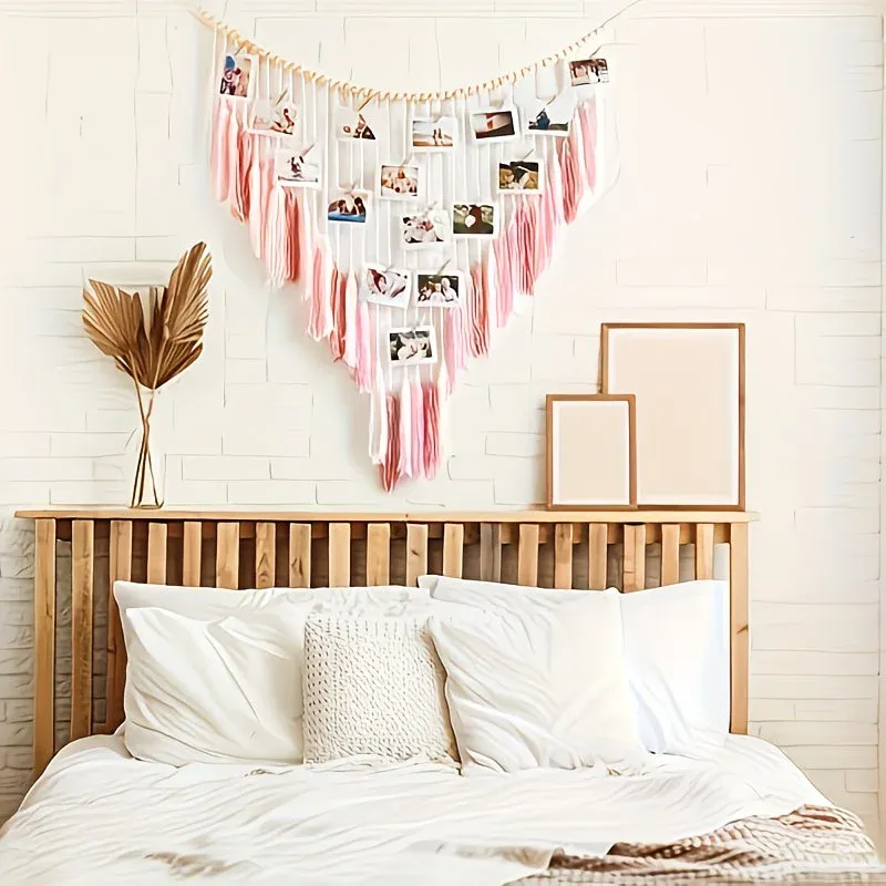 Bohemian Woven Wooden Bead Tassel Photo Wall Hanging: Cotton Handmade Clip-On Tapestry, Warm and Healing Decoration for Bedroom and Living Room — image 5
