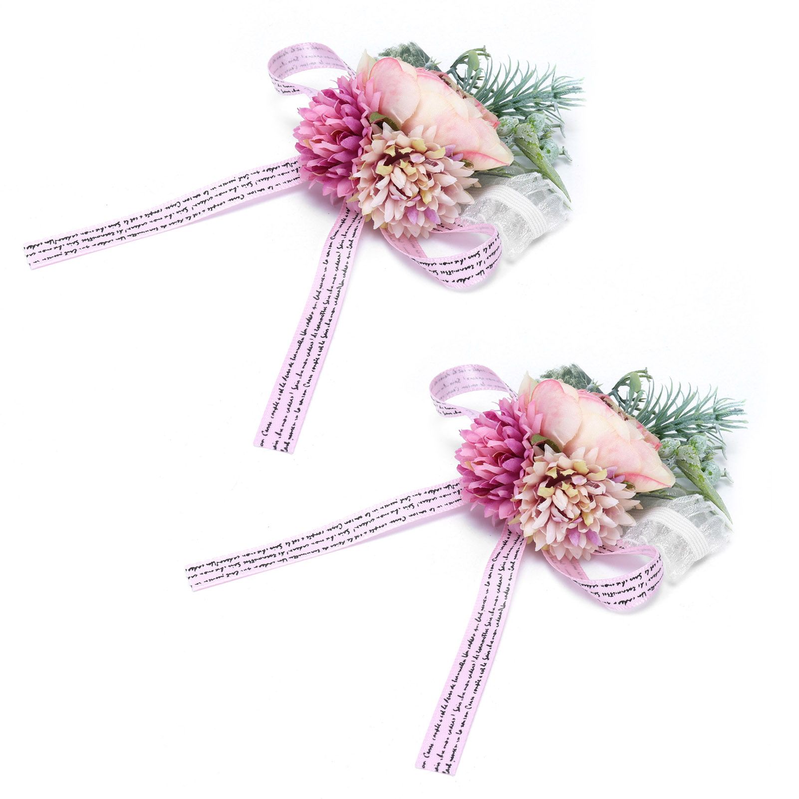 2Pcs Wedding Bridal Corsage Bridesmaid Wrist Flower for Wedding Party AnniversaryPink โ image 2