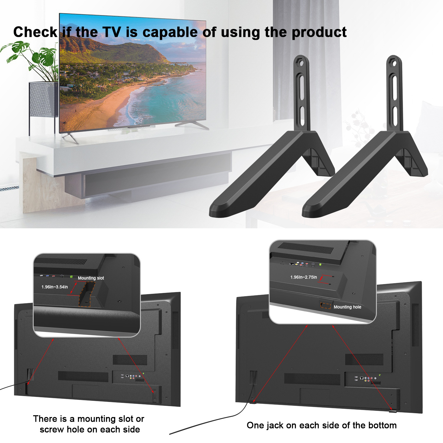 Universal TV Stand with Screws Easy Installation Tabletop Stand for TVs Compatible withSamsung LG TCL Vizio Hisense — image 3