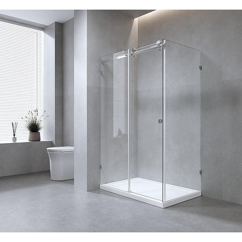 160x100cm Frameless Glass Sliding Corner Shower โ With Black Rail and U-Brackets for Contemporary Bathrooms