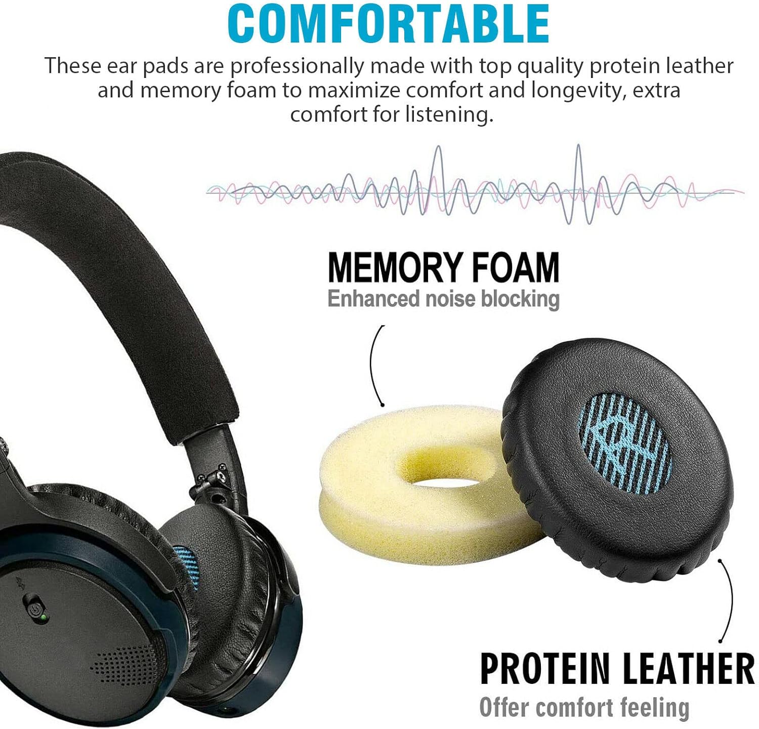Replacement Ear Pads for Bose Sound True & SoundLink Wireless Headphones Memory Foam On-Ear Headphone Earpads Cushions for Bose OE2 OE2i — image 2
