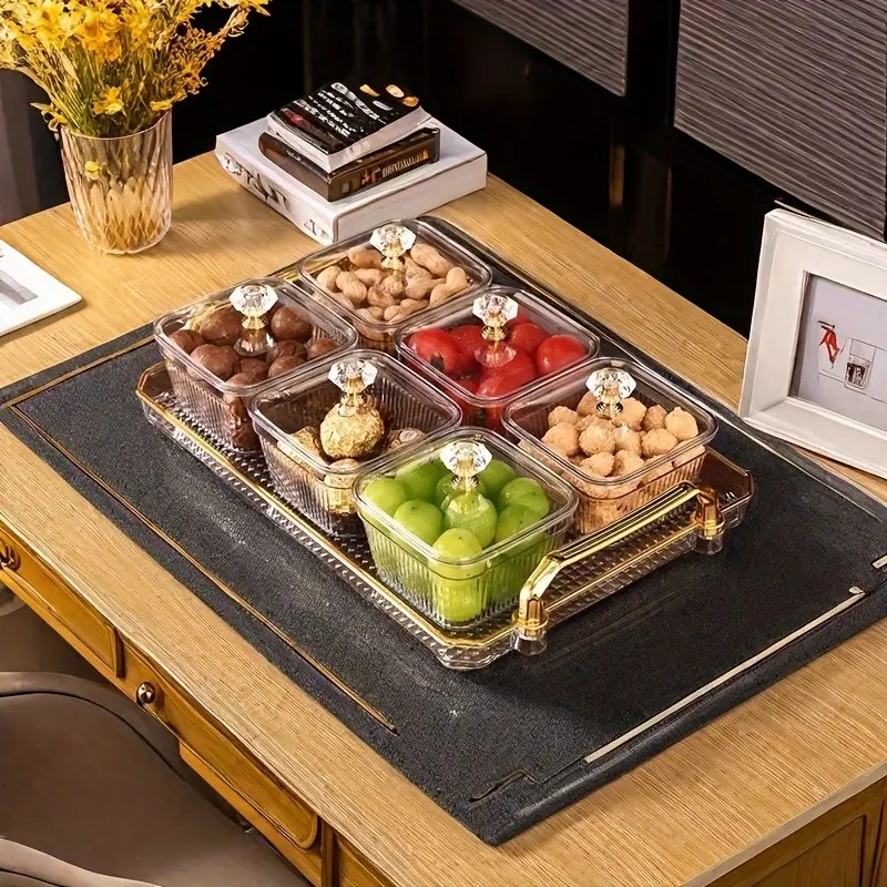 1-Piece 8-Compartment Snack Tray, BPA-Free Plastic Food-Grade Snack Organizer, Perfect for Nuts, Fruits, Candies, Potato Chips - Elegant Gold Decor for Home — image 2