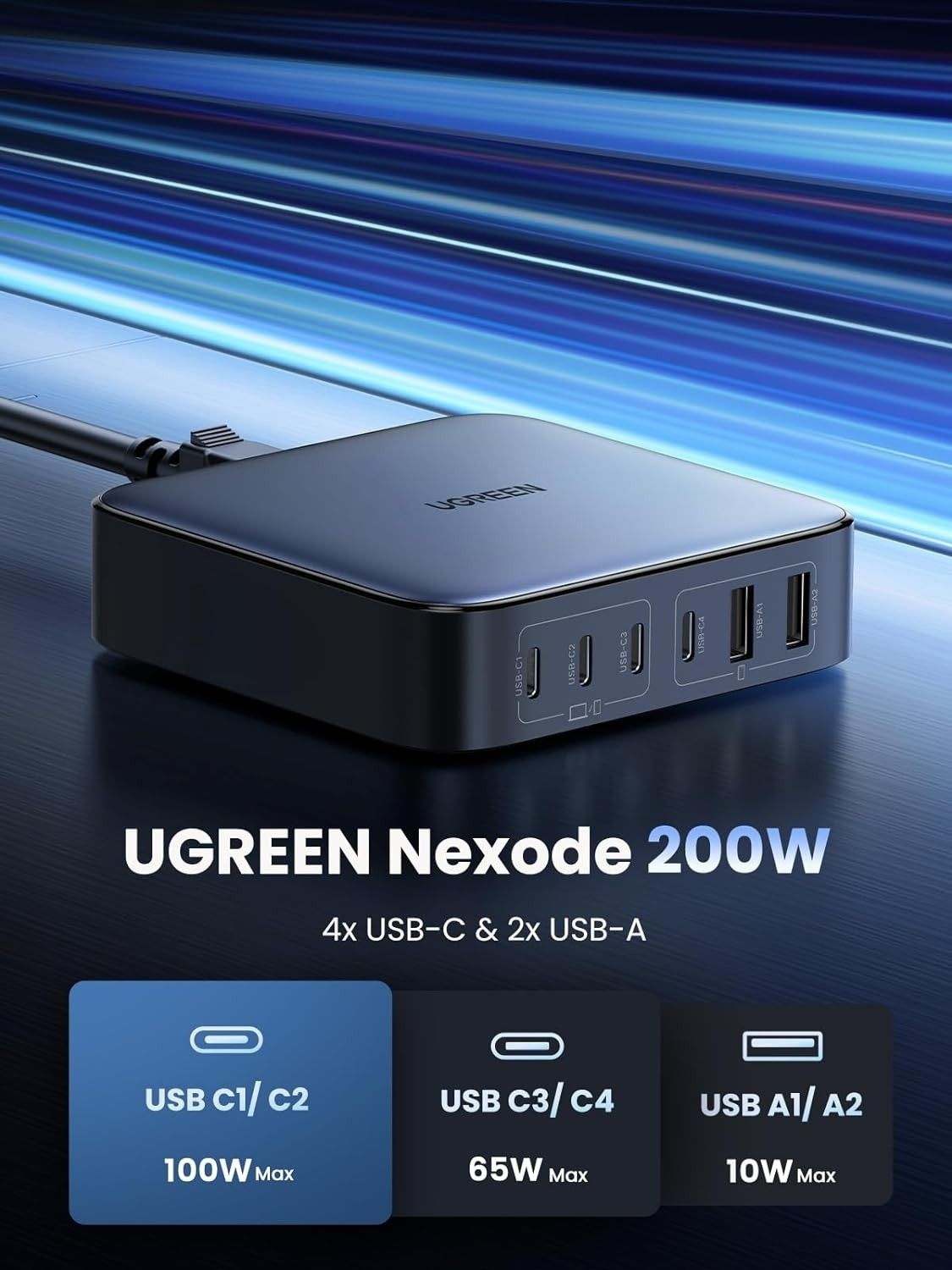 UGREEN 35044A Nexode 200W 6-port GaN Desktop Fast Charger โ image 4