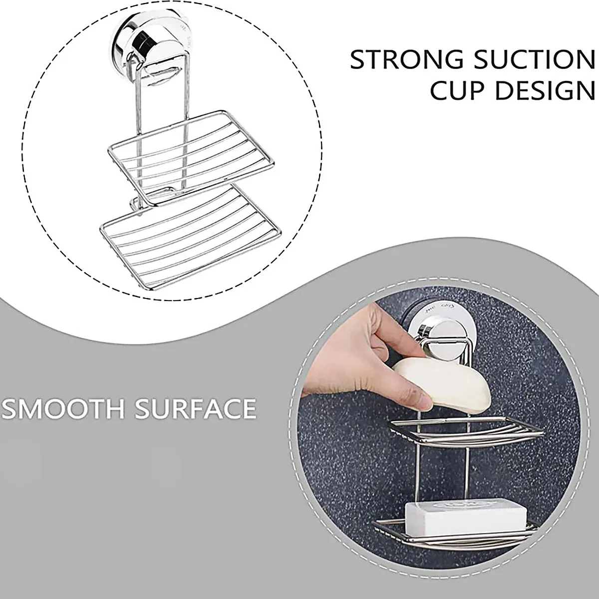 Shower Bar Holder Suction Basket Wall Mounted Stainless Steel Bathroom Soap Dish - Double Layer — image 5
