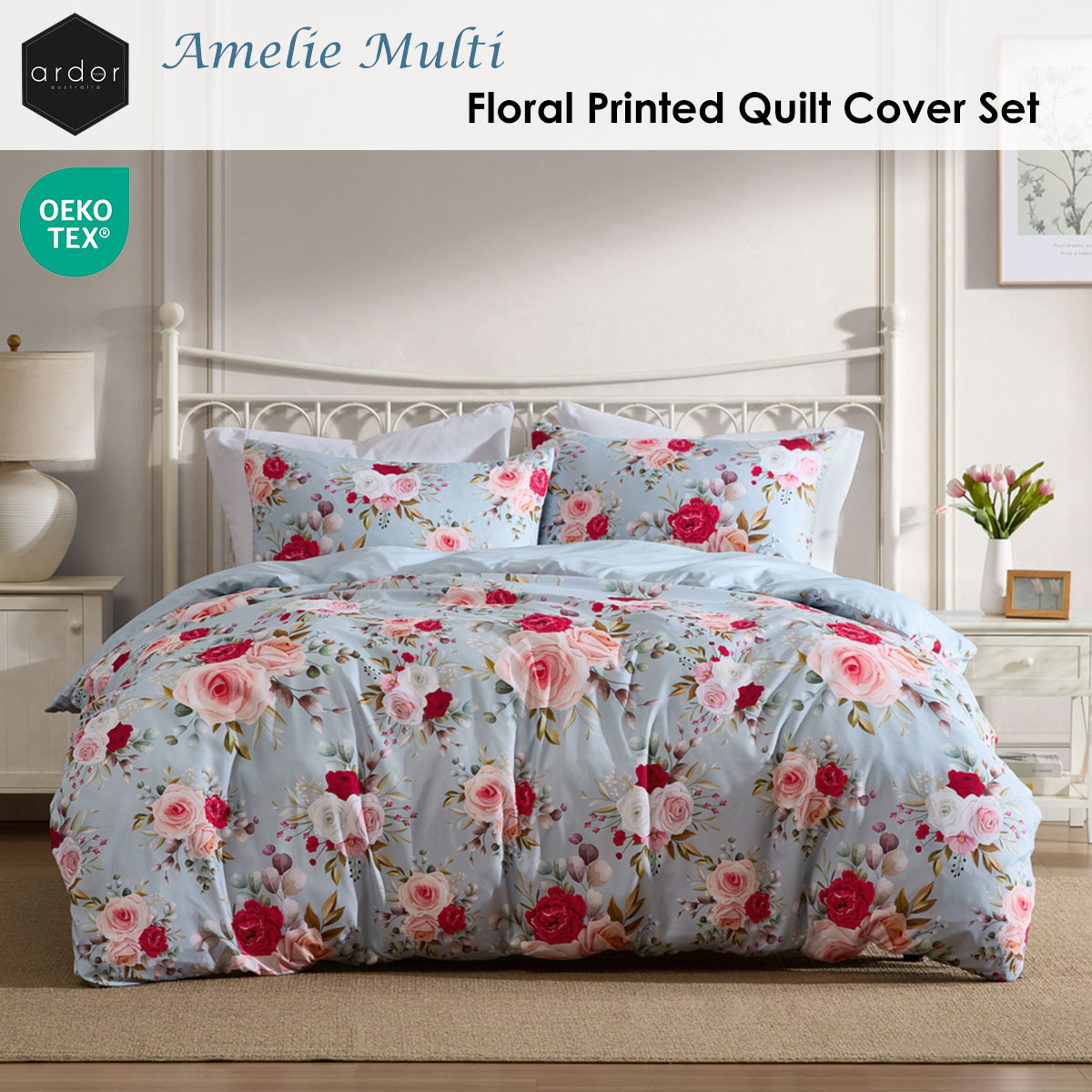 Ardor Amelie Multi Floral Printed Quilt Cover Set Queen โ image 2