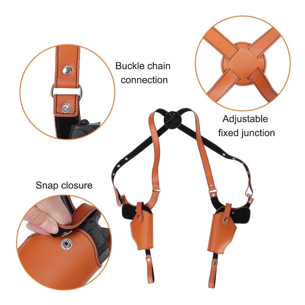 Dual Gun Shoulder Holster, Leather Concealed Gun Pouch with Adjustable Strap for Height Festival Gift Cosplay — image 5