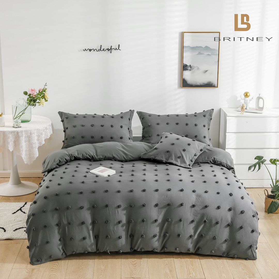 Tufted Dot Jacquard King Size Grey Duvet Quilt Cover Set — image 3