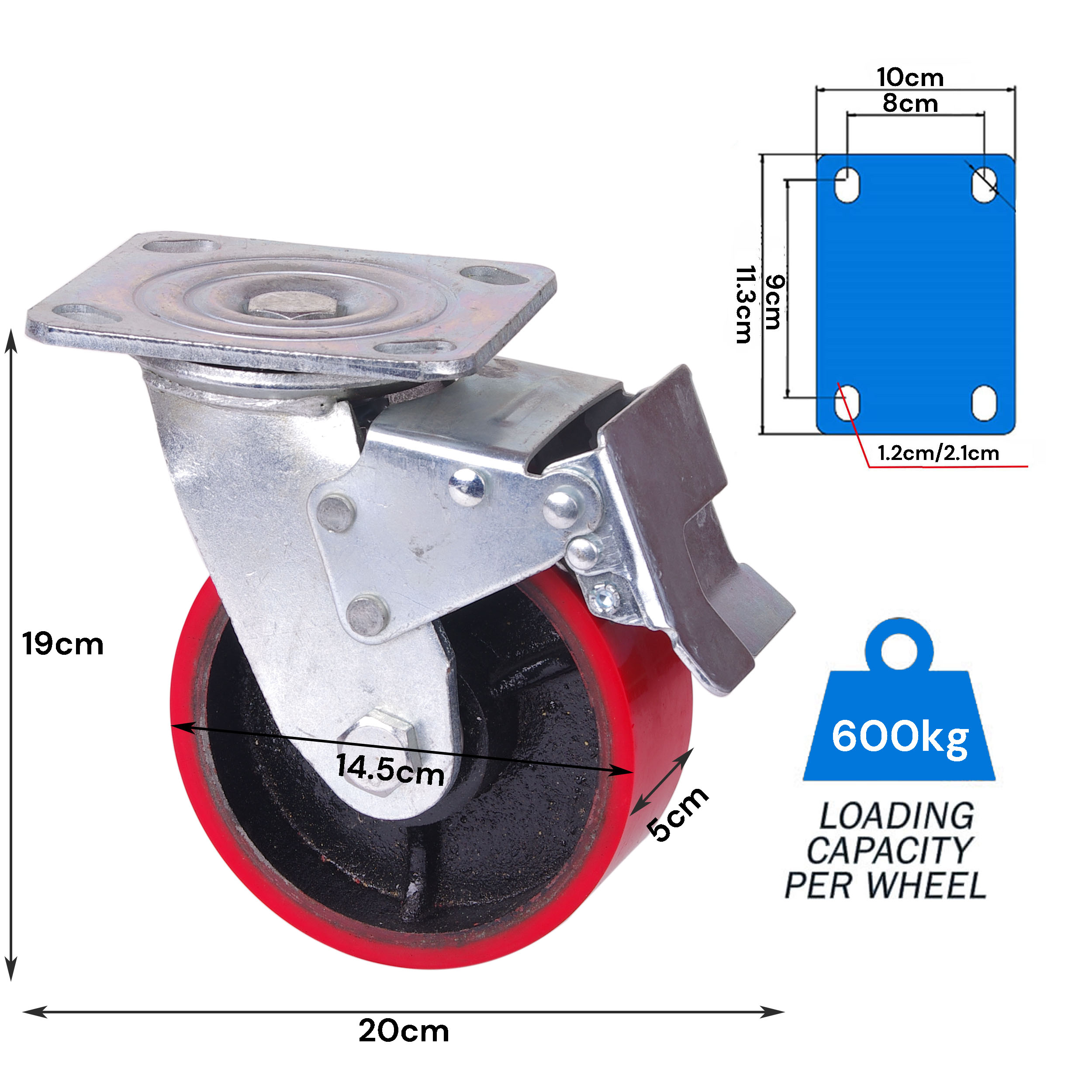 6 inch Industrial 600KG Caster Wheels Swivel with Brake Locking Casters Castor Wheels Cart Furniture Workbench โ image 6