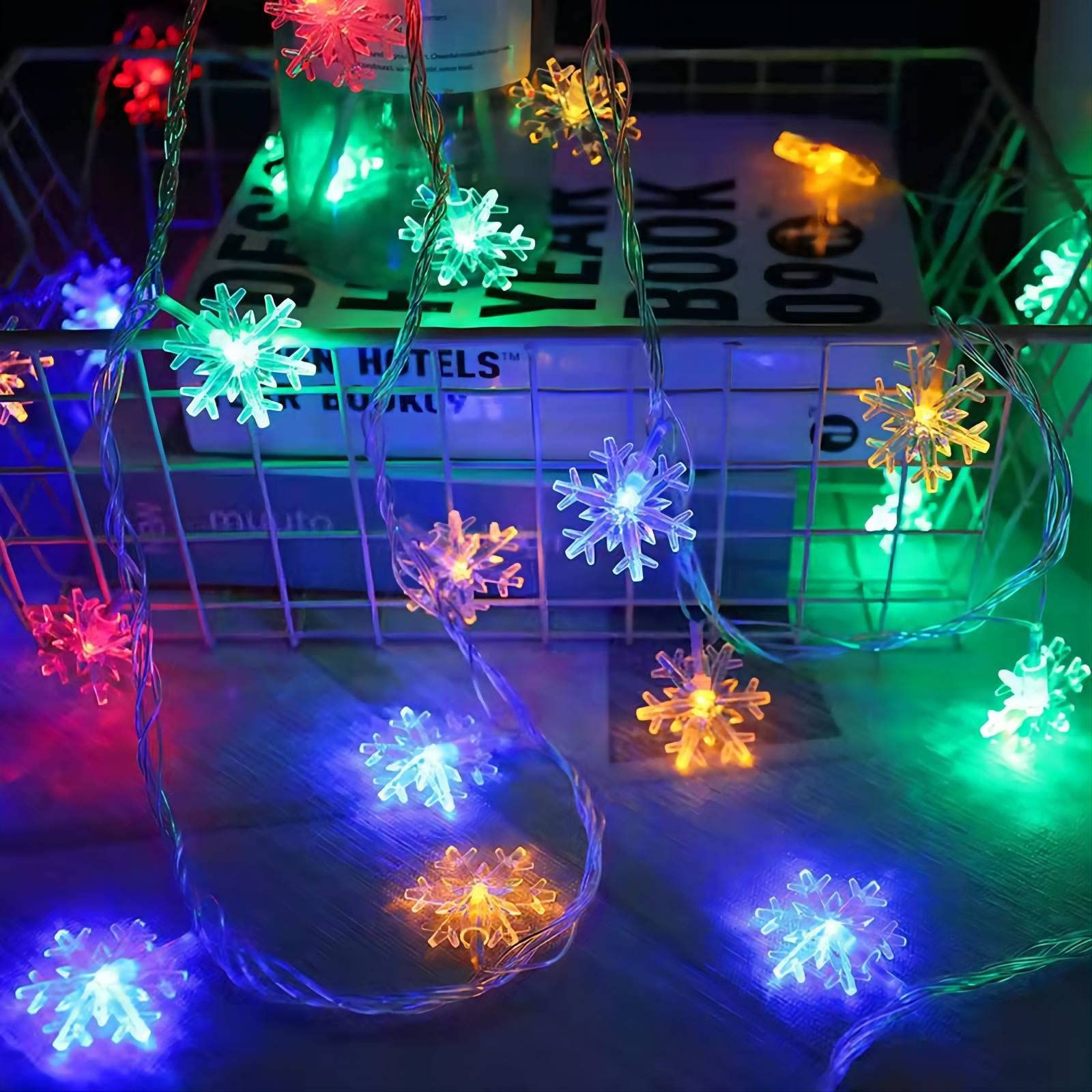 Christmas Lights Multicolor LED Multi Colored Snowflake String Lights Battery Operated Colorful Fairy Light for Bedroom Party Home — image 4