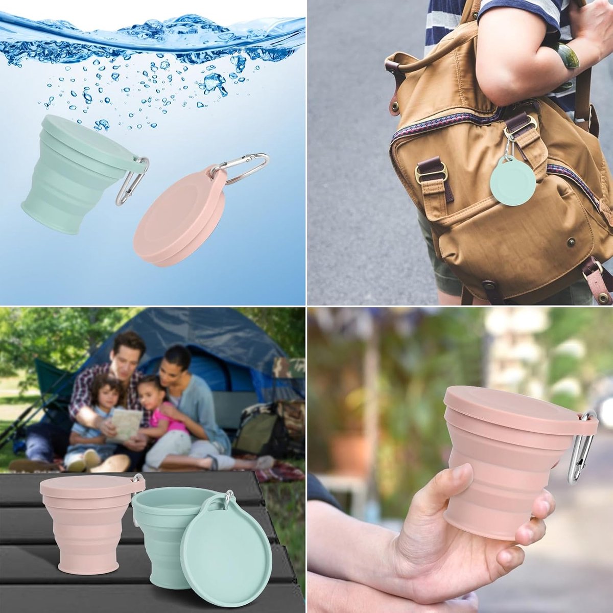 Foldable Cup - 4 Pieces - Pocket Cup - Silicone Cup - Pocket Cup - Travel Cup - Coffee / Tea Cup - 180 ml - Reusable - Foldable - On the Go - Camping — image 2