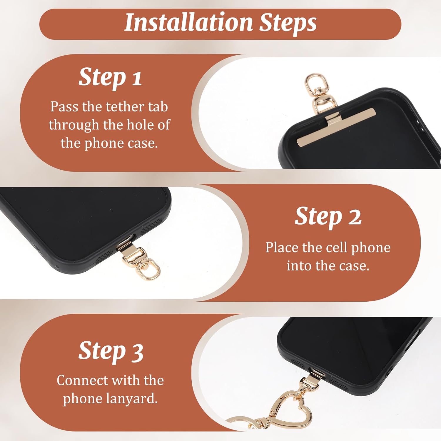 Vin Beauty 4 PCS Phone Tether Tab, 360° Rotatable Cell Phone Lanyard Patch Ultra-Thin Universal Stainless Steel Phone Lanyard Tab Metal Replacement Patch for — image 5