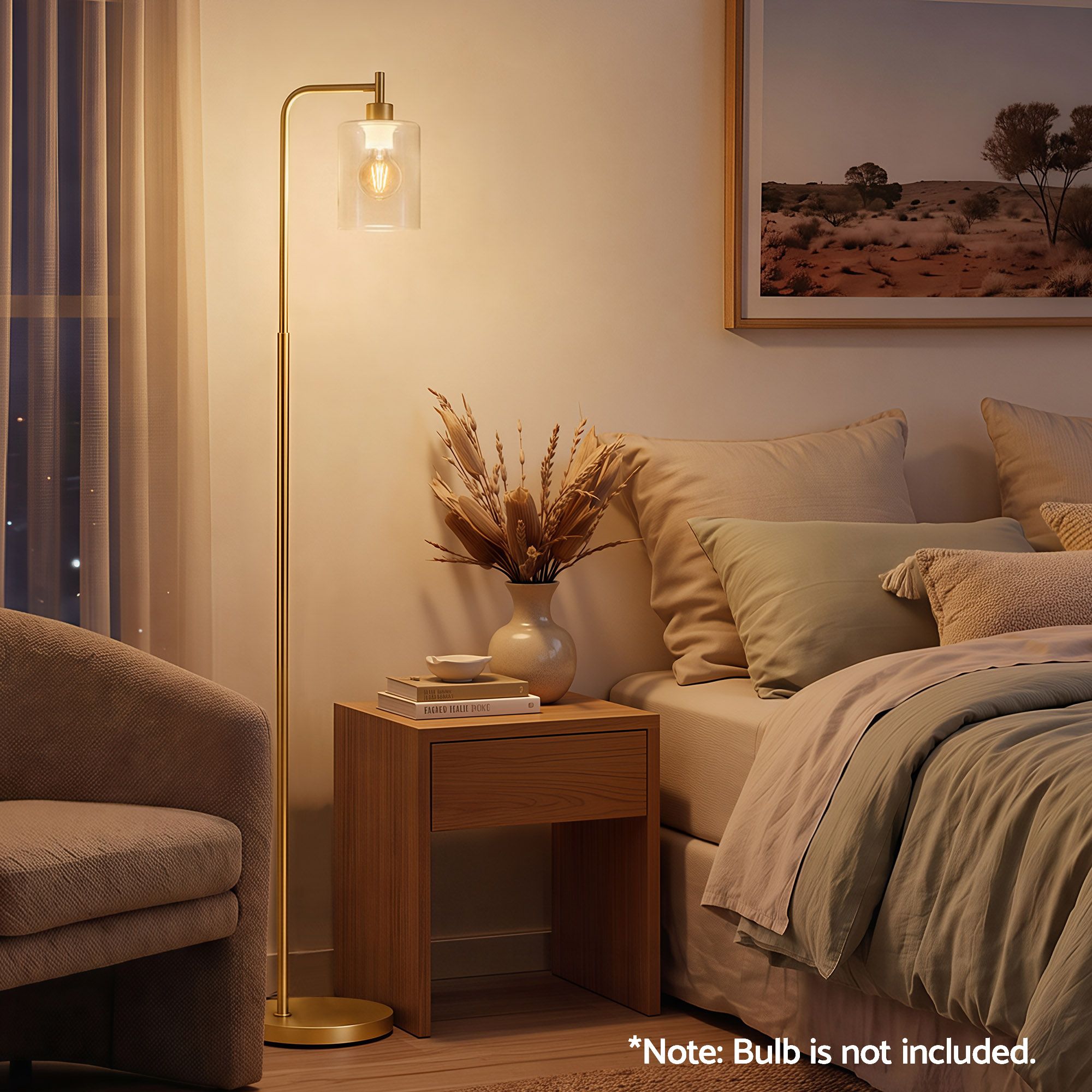 Artiss Floor Lamp Modern Industrial Standing Light with Clear Glass Shade, GoldMetal Tall Lamp for Living Room, Bedroom & Office, Anti-Tipping Weighted Base & โ image 6