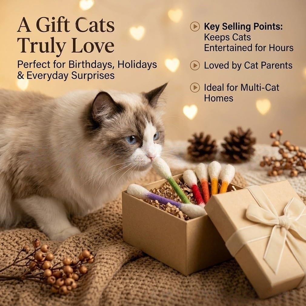 12 Pack White Cotton Swab Stick Cat Toys with Catnip - Durable for Chew, 15cm Soft Plush Teaser Kitty Toy Gift for Boredom Anxiety Exercise Play โ image 5
