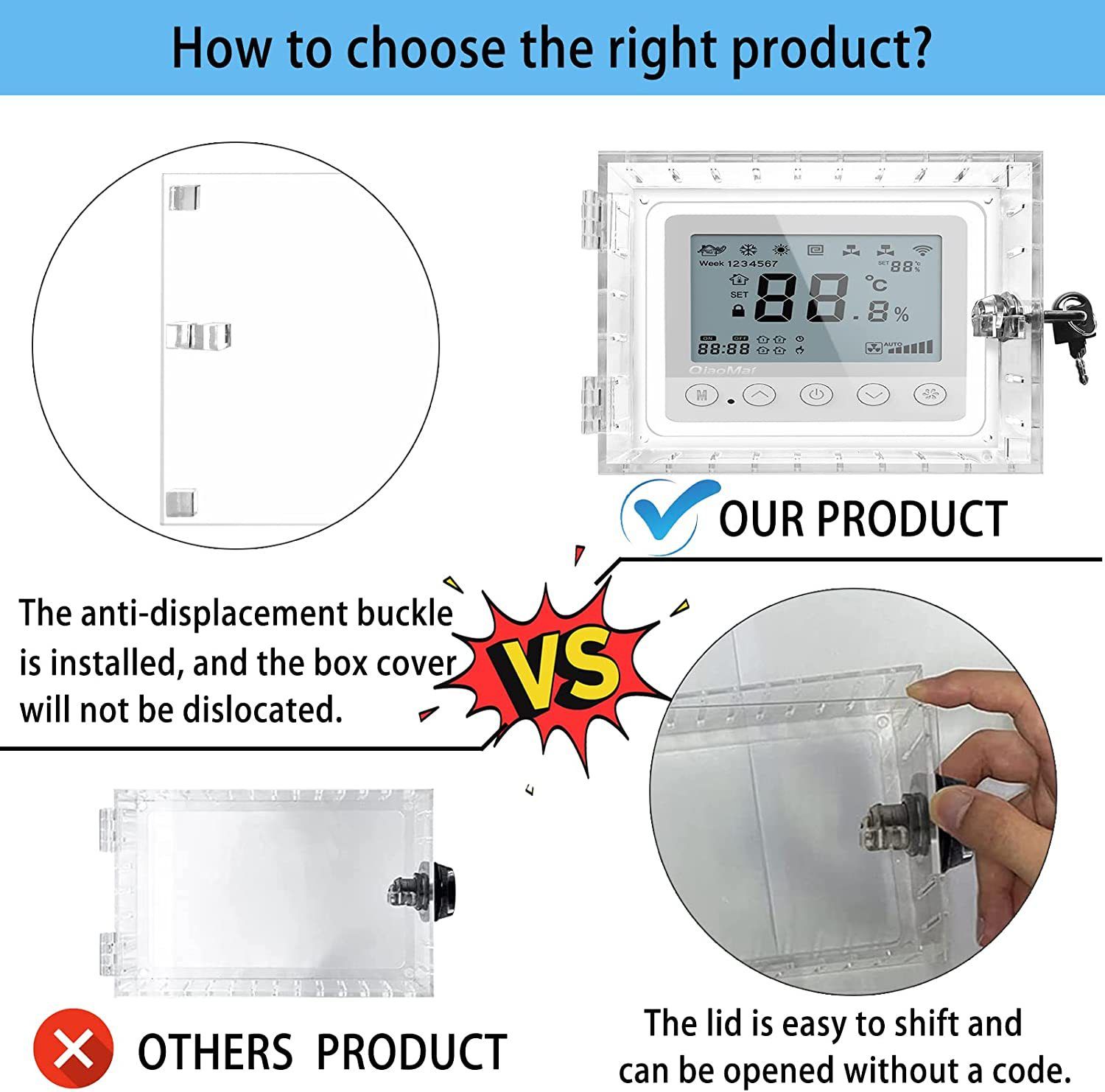 Universal Thermostat Lock Box with Key, Clear Large Thermostat Guard for Thermostat on Wall, Thermostat Guard, Thermostat Cover Fits — image 3