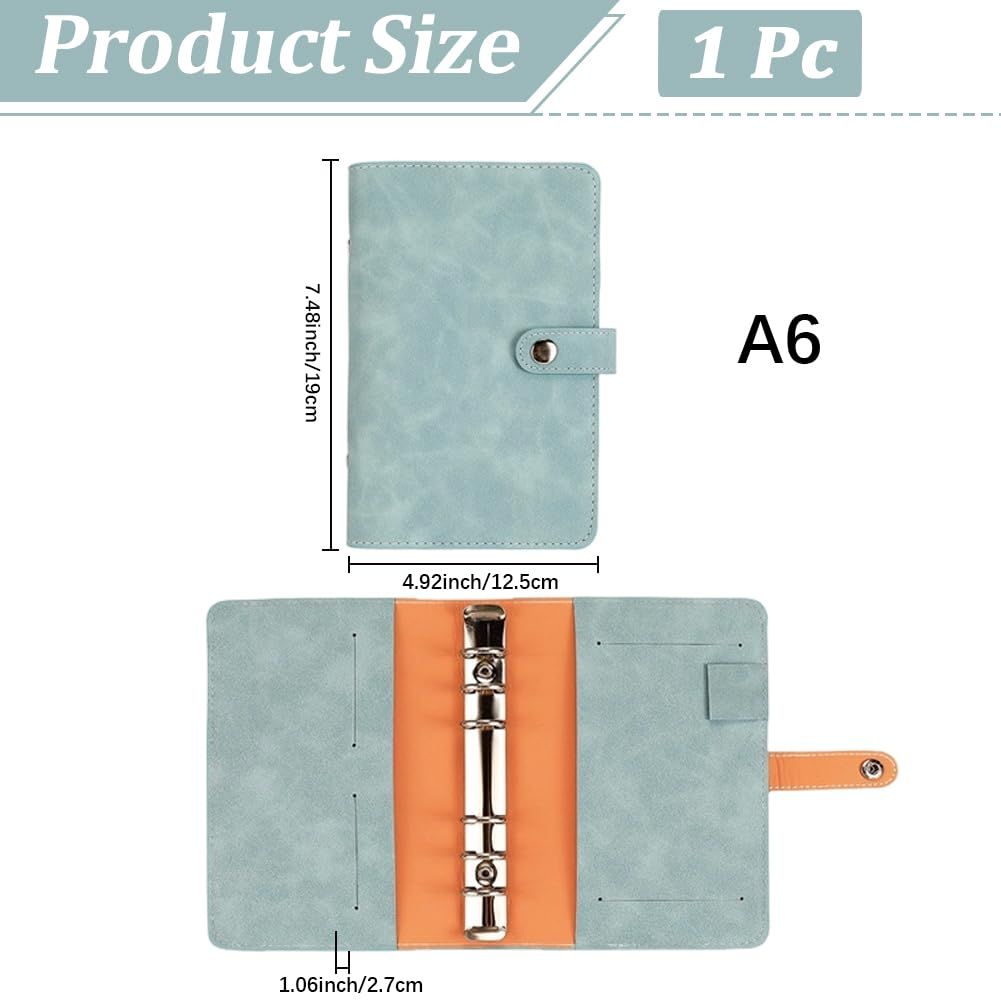 A6 binder diary, used for office, school, travel, business planning, including 12 budget cards, 8 PVC zipper bags, and 2 English stickers (cyan) — image 5