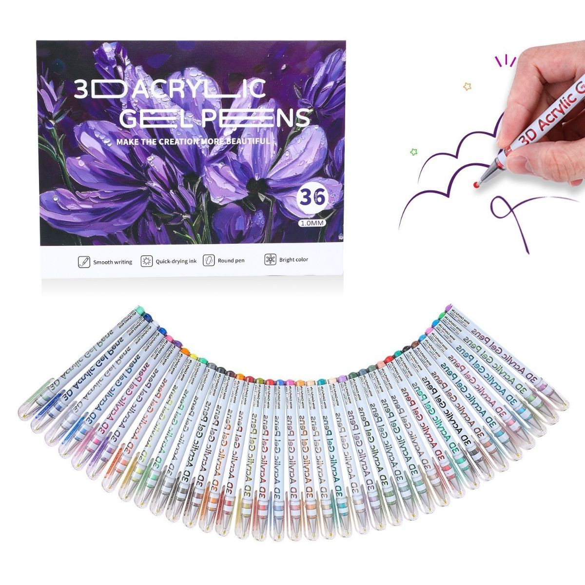 3D Acrylic Gel Pens 12/24/36/48 Color Gel Pens Art Supplies Australia Smooth Writing - Multi-color - Size 12 colors โ image 4