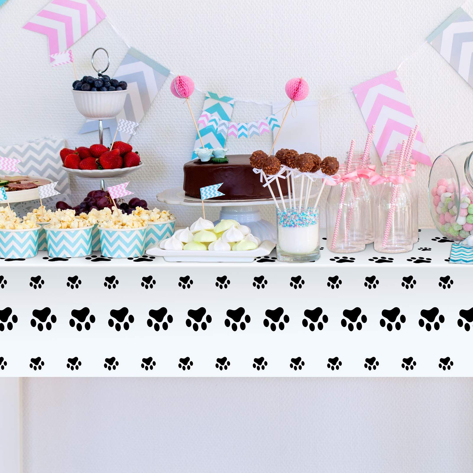 2 Pieces Puppy Paw Print Plastic Tablecloth Disposable Table Cover Puppy Themed Birthday Party Decorations for Dog Party Supplies โ image 2