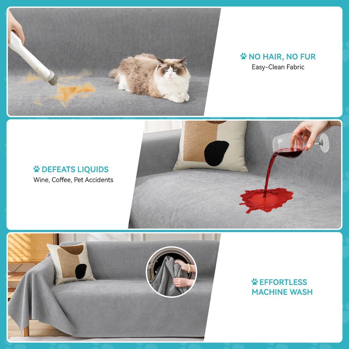 71" x 134" Couch Protector from Cat Claws, Waterproof Couch Cover Anti Slip, Couch Cover 3 Cushion Sofa Washable, Anti-Scratch Pet Sofa Cover Heavy — image 3