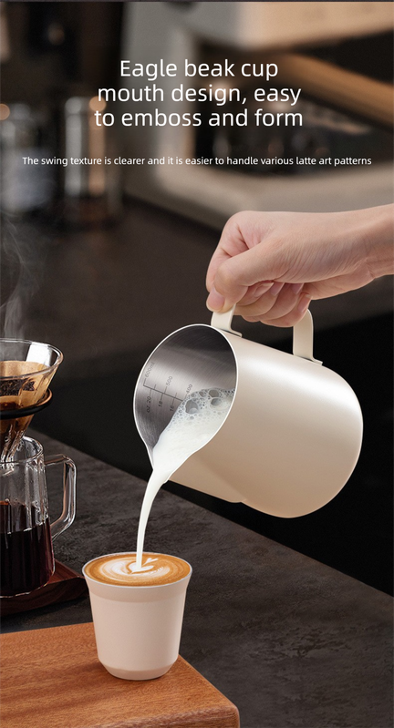 350ml Stainless Steel Milk Frothing Pitcher Pointed Spout Steaming Jug with Measurement Marks for Latte Art Home Baristas White โ image 4