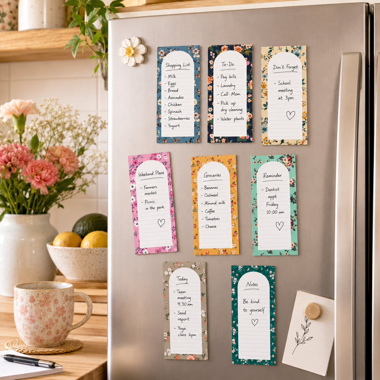 8 Pack Floral Magnetic Notepads for Fridge, Cute Shopping List Planner Memo Pads with 25 Sheets Each, Tear Off Weekly To Do List Notes for Home Kitchen Office โ image 5