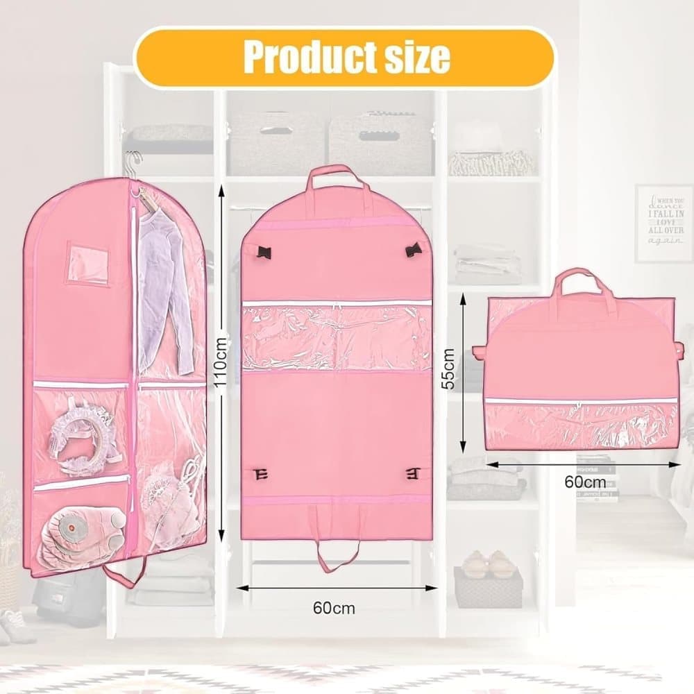 Foldable Garment Bag with 5 Pockets, Pink, 110x60 cm — image 2