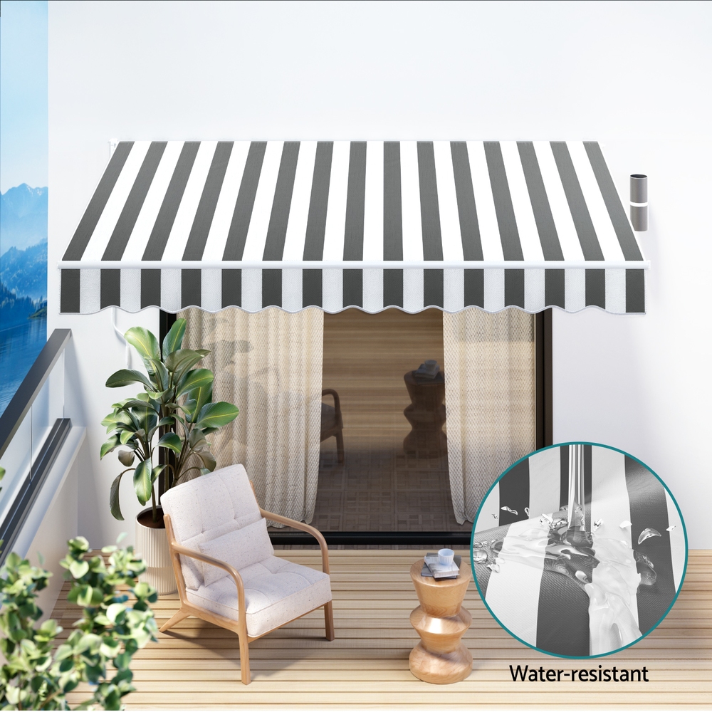Instahut Retractable Folding Arm Awning Motorised Sunshade 4Mx3M Grey White โ image 6
