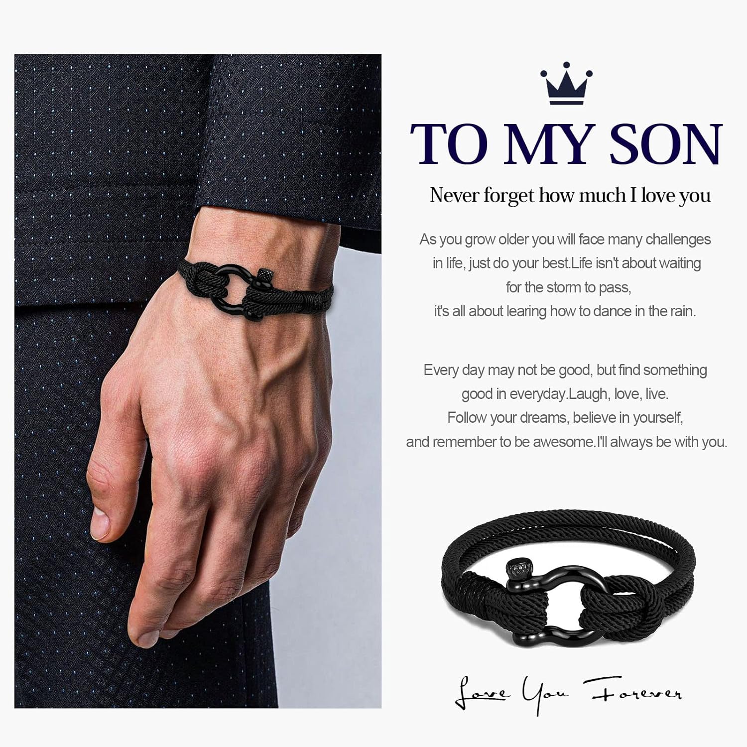 To My Son Bracelet from Mom with Inspirational Love Quotes, I Will Always Be with You Leather Bracelets for Men, Showing Mother Love You Forever, Personalized โ image 2