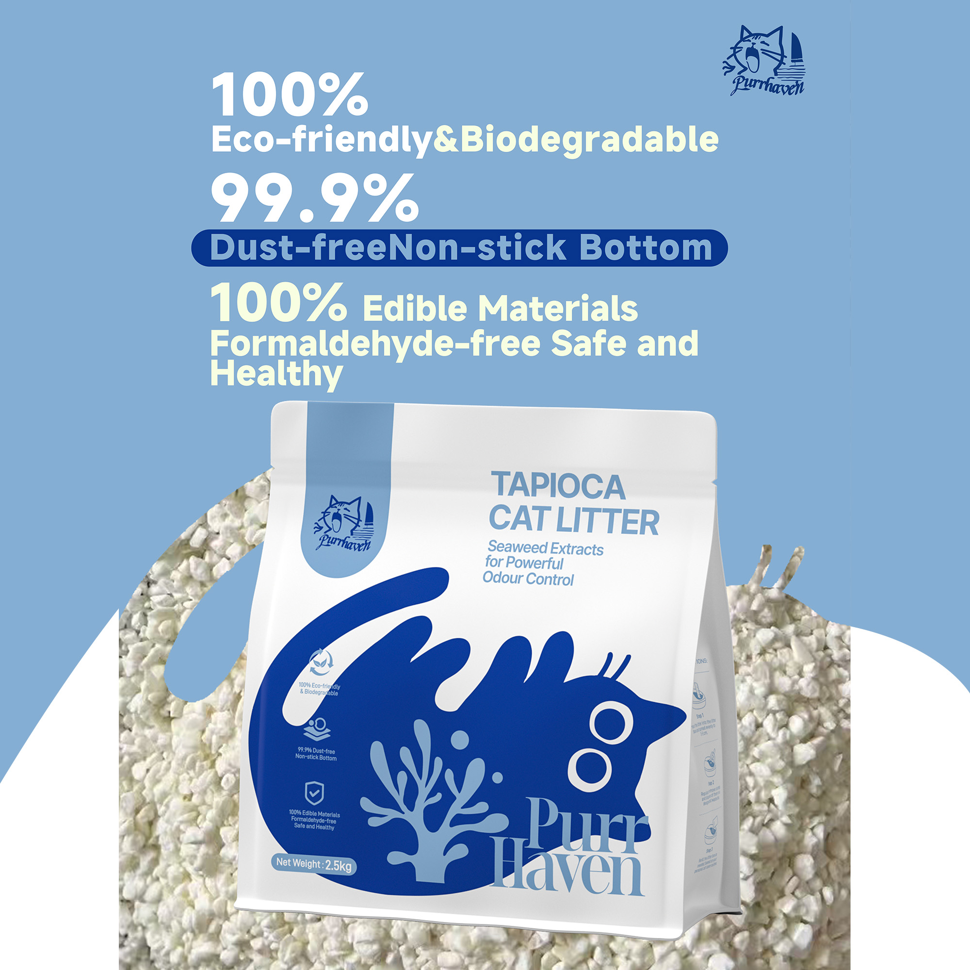 PurrHaven Tapioca Clumping Cat & Kitty Litter, 30kg (12 Pack),Dust Free,Plant-Based,Easy to Clean,Odour Neutraliser,Rapid Liquid Absorption,Non-Toxic Formula β image 3