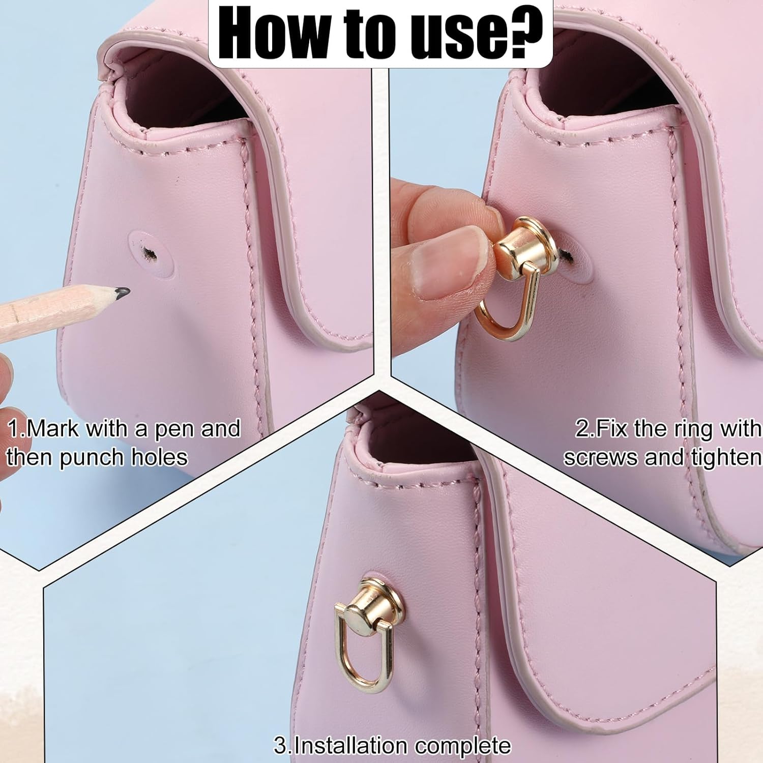 40 Pcs D Rings for Purse, Small Stud Screw Rivets for Leather Crafting, Versatile Purse Rotatable D Ring Stud, Wallet Crossbody Conversion Kit — image 2